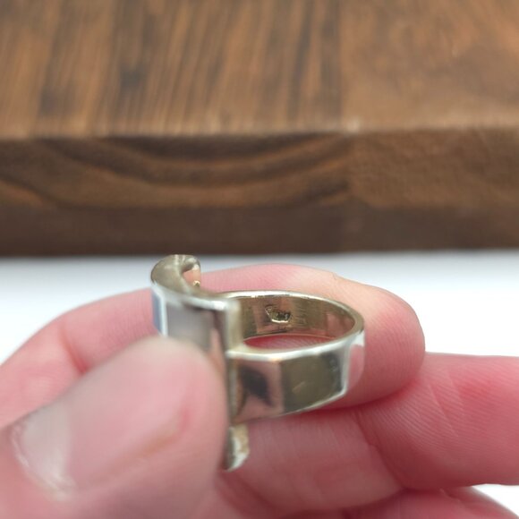 Size 6.5 925 Sterling Silver Thick Blue Pink White Shell Square Ring - Picture 5 of 8